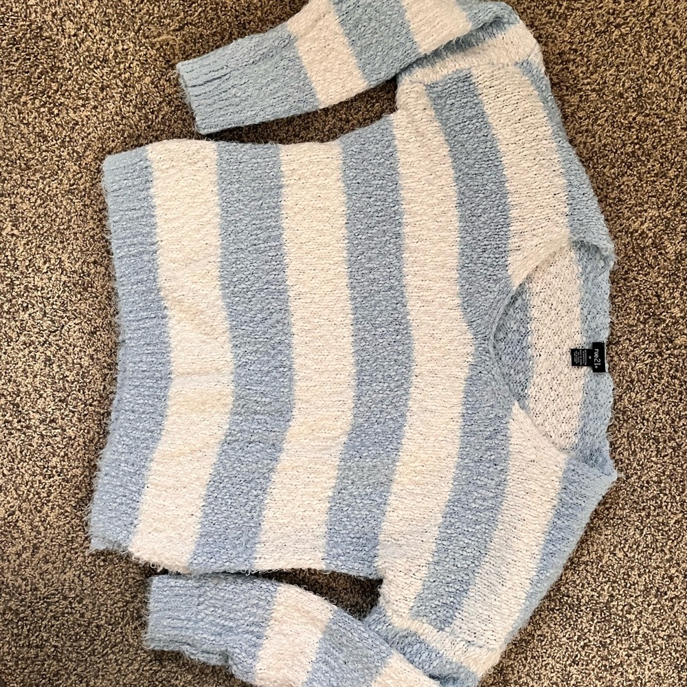 Rue21 Soft Blue and White Striped Oversized Sweater